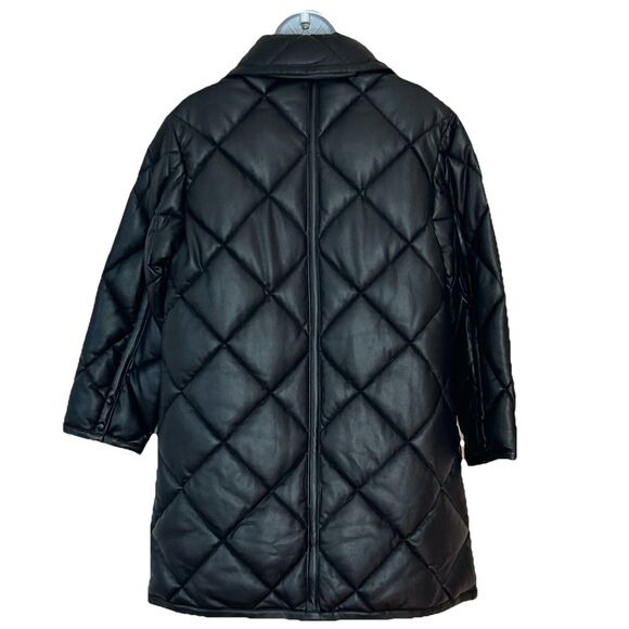 Mango MNG Quilted Coat Size M Black Puffer Mid Length Jacket Snaps - Picture 2 of 8